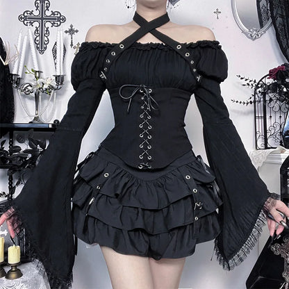 Women's Gothic Bell-Sleeve Halter Top