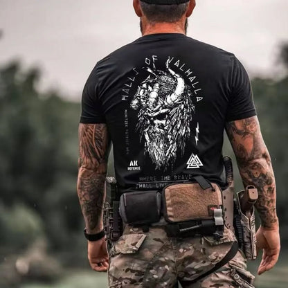 Apex Ritual – メンズ バイキング戦士プリントTシャツ – 通気性クルーネック トレーニングスポーツトップス