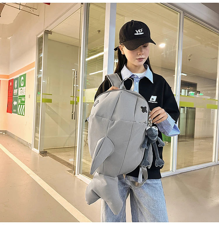 Whale Design Dual Shoulder Backpack Unisex Street Style Cycling Bag Fashionable Student Backpack for Men And Women