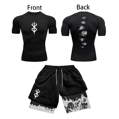 Apex Ritual Men's Compression Set – 3D Print Rash Guard Top & Shorts