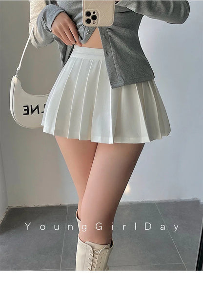  Pleated Skirt with Shorts Women Sexy High Waist White Black A-line Korean Gyaru Mini Tennis Skirt School Girl Summer