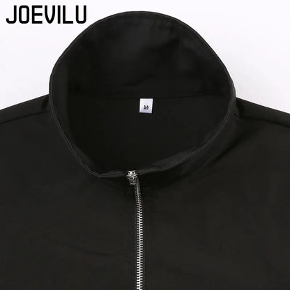 JOEVILU Women's Cyberpunk Goth Harajuku Crop Tops Long Sleeve Hollow Out Zipper T Shirt Y2K Grunge Streetwear Jacket for Dancing