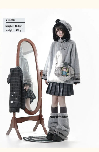 Women's Plush Hooded Embroidered Coat Set