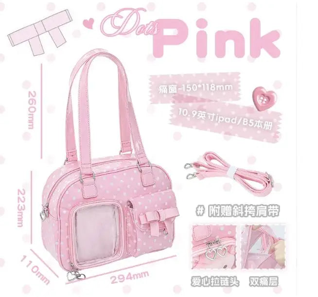 Japanese New Girls Silver Shoulder Bag Large Capacity Ribbon Itabag Student Women's Satin Messenger Bag Leather Backpacks