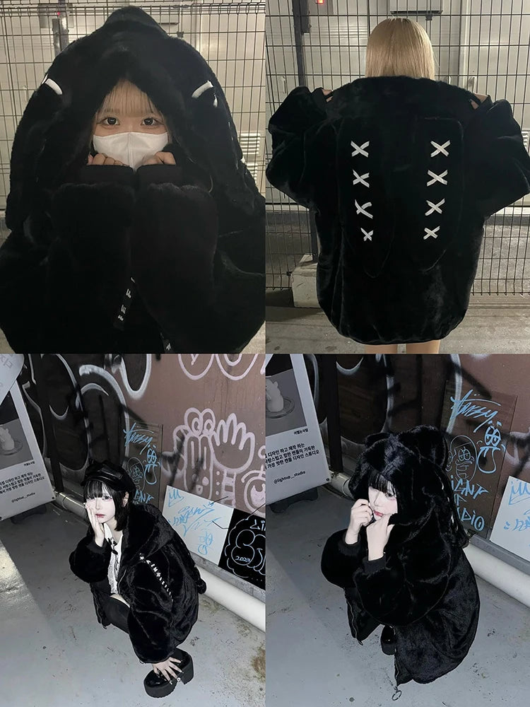 Women's White Faux Fur Bunny-Ear Coat
