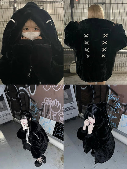 Women's White Faux Fur Bunny-Ear Coat