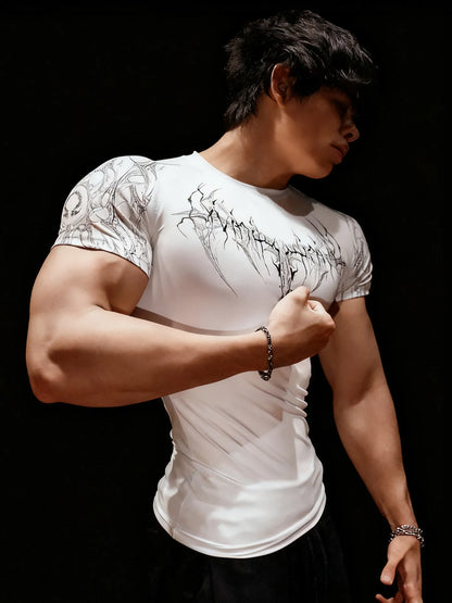 Gothic Battle Axe Short Sleeved Men's Quick Drying Stretch Fitness Suit For Summer Sports With Tight Compression Cuffs T-shirt
