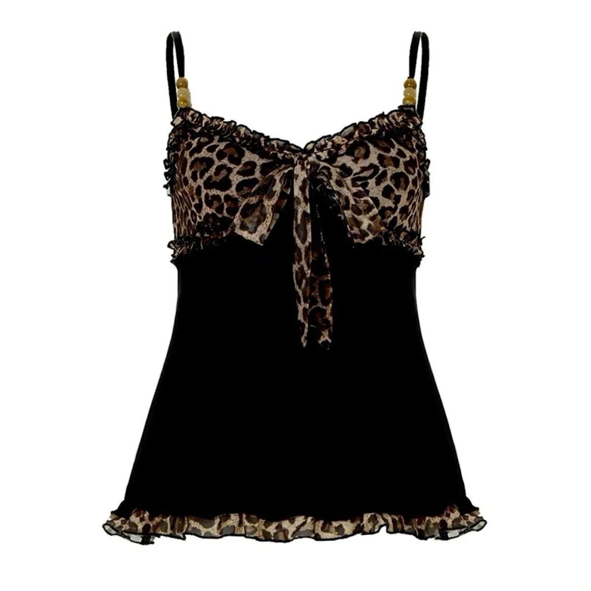 2000s American Vintage Sexy Leopard Camis Y2k Harajuku Slim Lace Patchwork Tanks Summer Streetwear Beach Party Sleeveless Tops