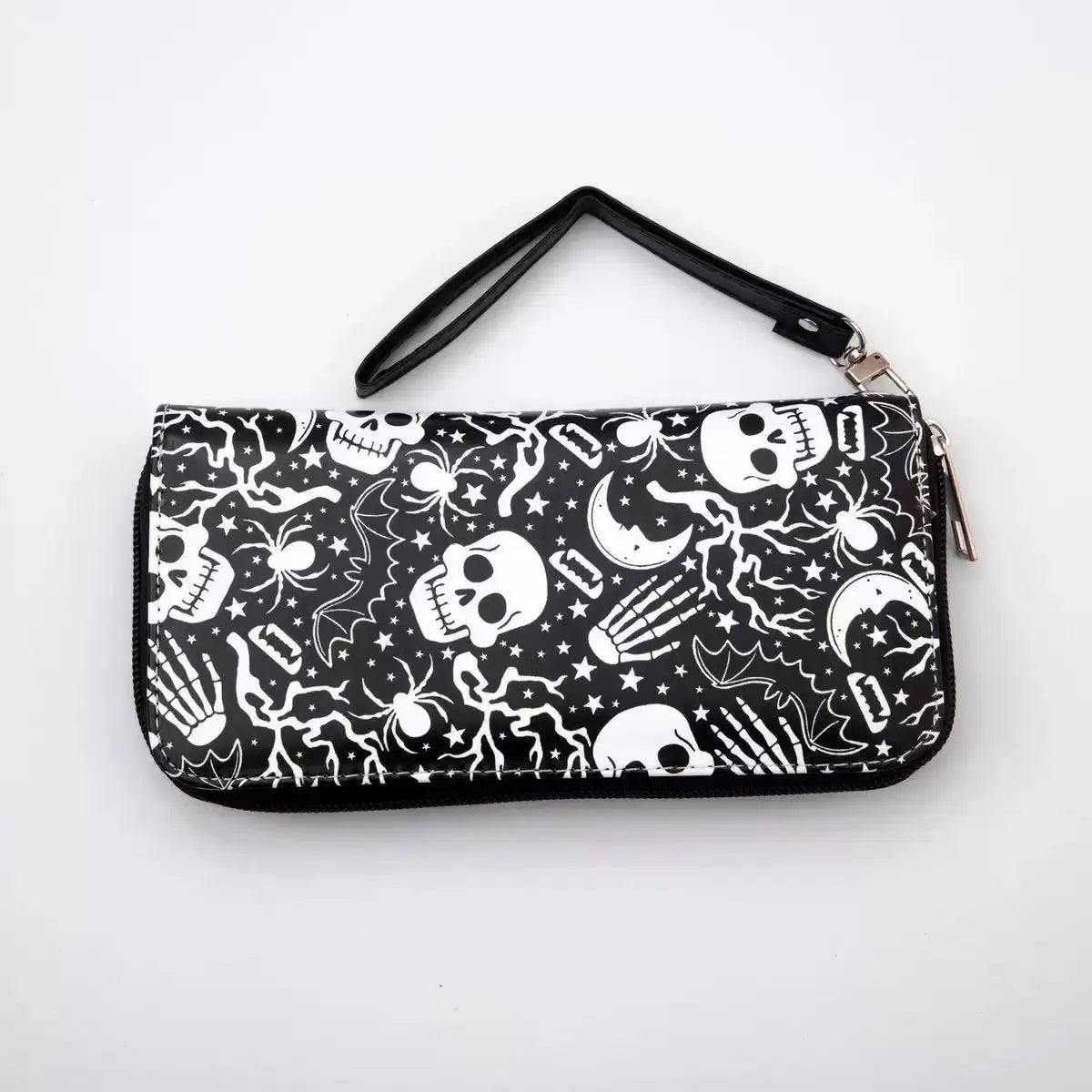 New Punk Style Skull Wallet Black Gothic Pu Leather Women Men Wallet Ghost Printing Purse Unique Design Stylish Long Wallets