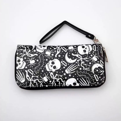 New Punk Style Skull Wallet Black Gothic Pu Leather Women Men Wallet Ghost Printing Purse Unique Design Stylish Long Wallets