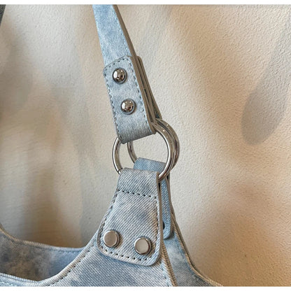 Fashionable Large Capacity Rivet Street Style Women's Tote Bag Shoulder Crossbody Bag Durable Polyester  Commuter Bag