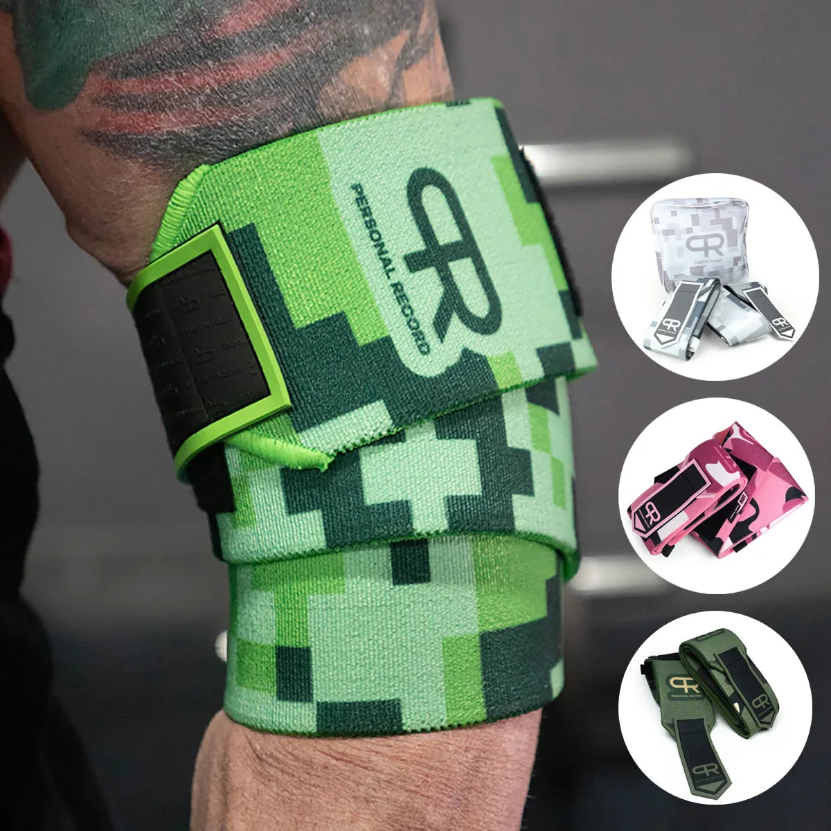 PR Heavy Duty Premium Elbow Wraps Personal Record Camouflage Mosaic Elbow - APEX RITUAL unisex fitness accessories