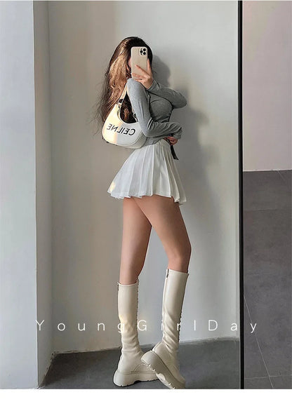  Pleated Skirt with Shorts Women Sexy High Waist White Black A-line Korean Gyaru Mini Tennis Skirt School Girl Summer