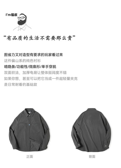 Maden Wrinkle-resistant Subtle Stripe Shirts for Men Outdoor Dark Gray Long-sleeved Loose Fit Shirt Autumn Pockets Shirts Jacket