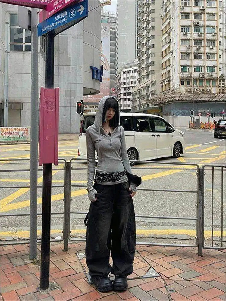 Women's New Y2k Printed Double Waistband Trousers High Street Hiphop Spring Autumn Loose Fit Casual Wide-Leg Pants
