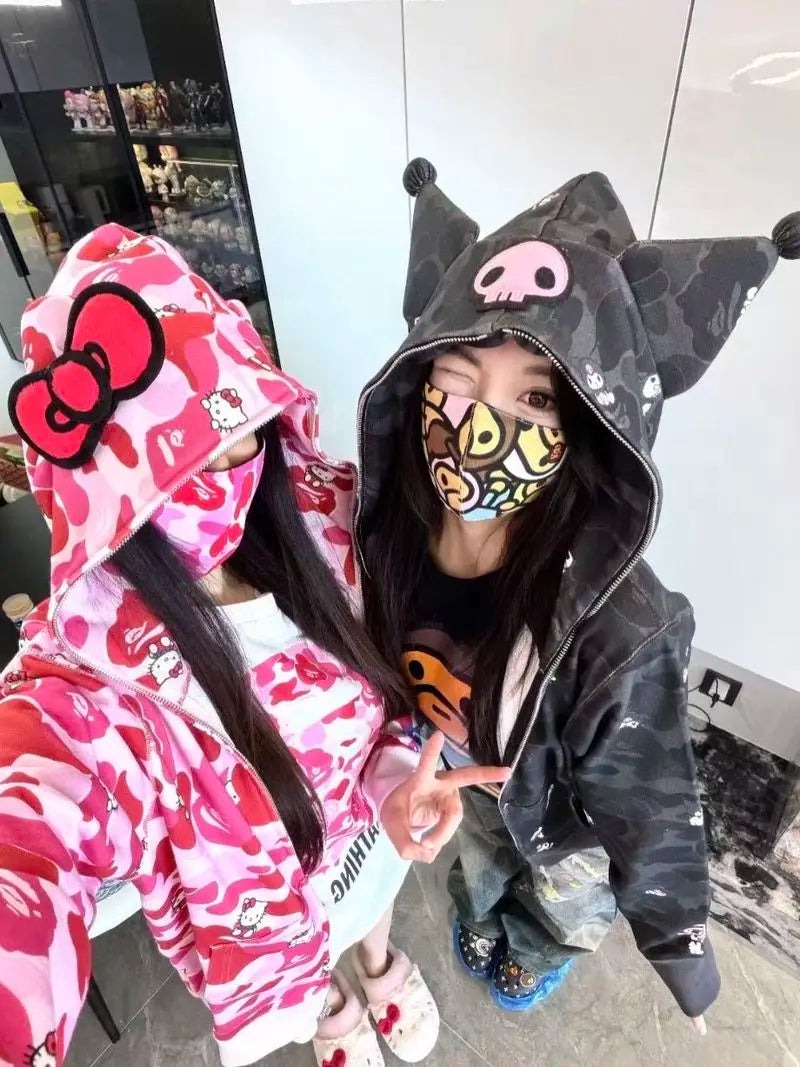In Stock Anime Hello Kittys Hooded Jacket Girl Commuting Coat Jacket Kuromi - APEX RITUAL women's jackets & coats