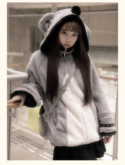 Women's Plush Hooded Embroidered Coat Set