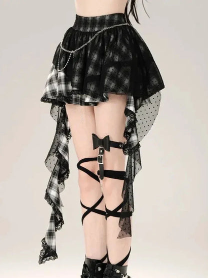 Y2K Harajuku Plaid Skirt Women Retro Streetwear High Waist Gothic Mini Skirt Retro Lace Patchwork Punk Fashion Skirt New Style