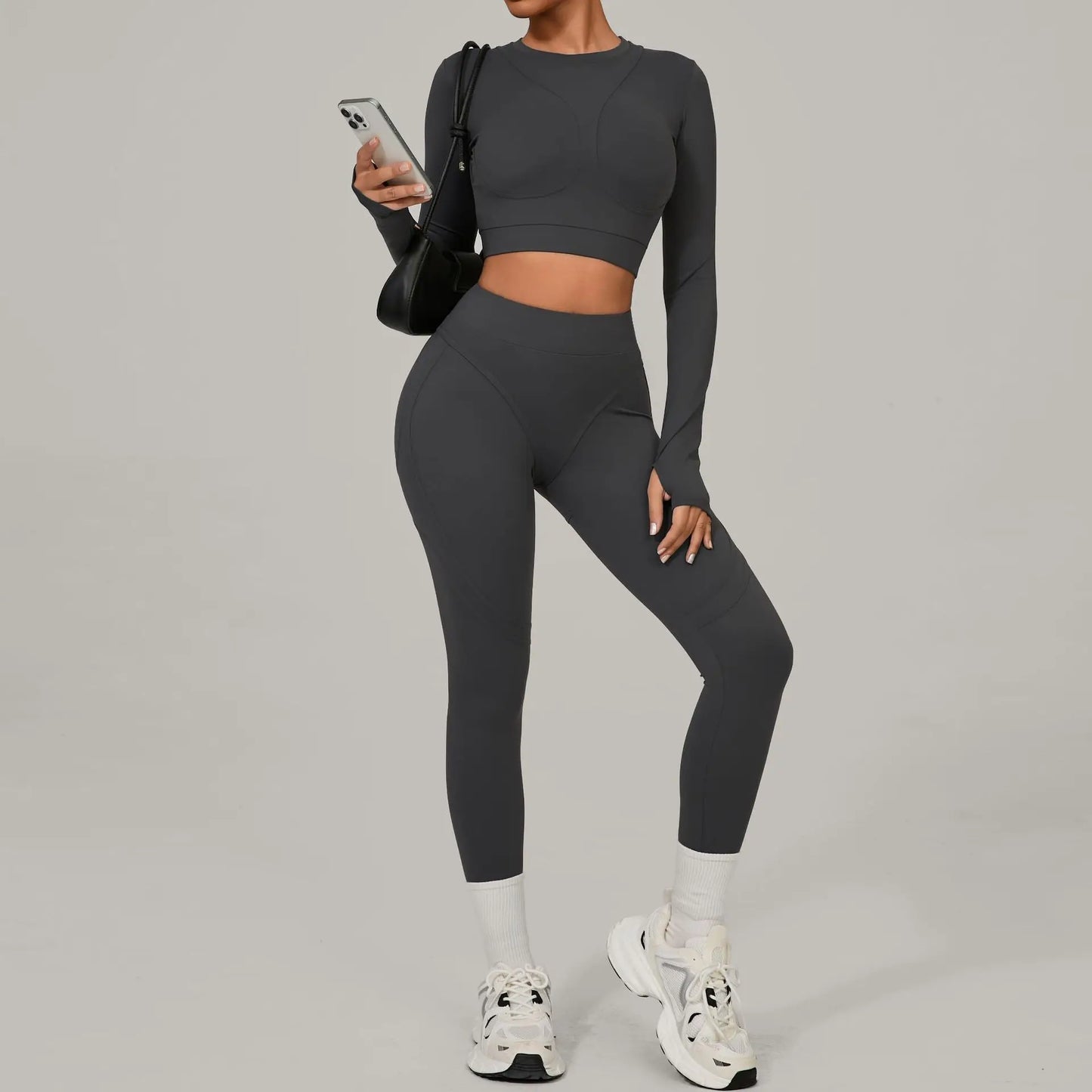 Long Sleeve Shirt Yoga Sets Sports Crop Tops Fitness Hip High Waist Skinny Running Workout Gym Leggings Women Activewear XP160