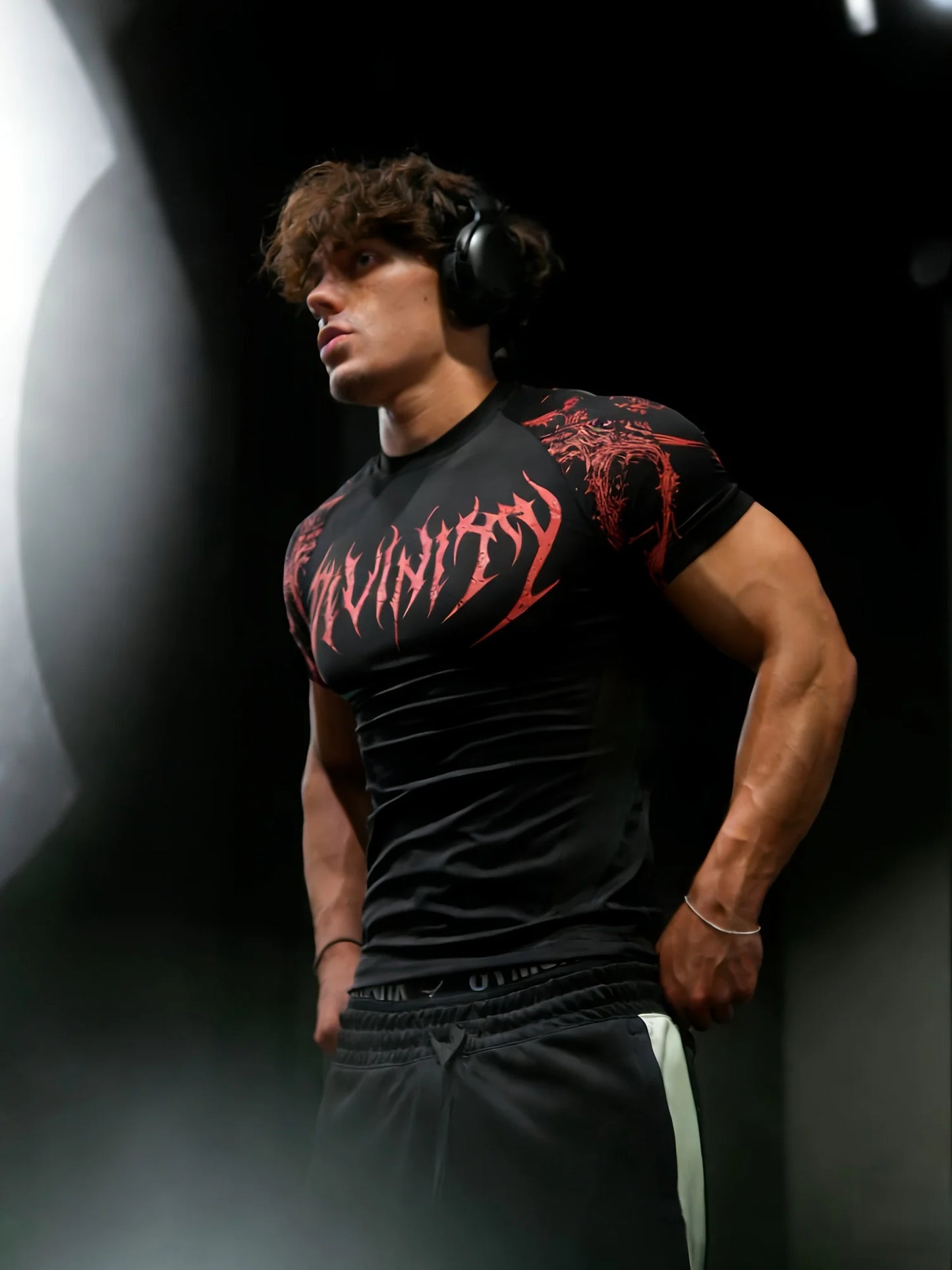 Men'S Athletic Fitness T-Shirt, Summer Quick-Dry Compression Shirt, Stylish Gothic Print Men'S Sports Top
