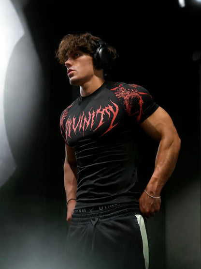 Men'S Athletic Fitness T-Shirt, Summer Quick-Dry Compression Shirt, Stylish Gothic Print Men'S Sports Top