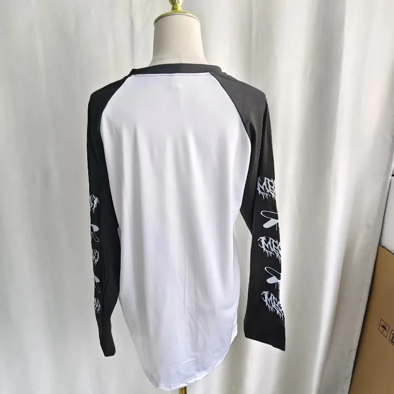 Kimutomo T Shirts Women Cartoon Printed Long Sleeve Loose Fashion Punk Style Grunge Gothic Y2k Aesthetic Harajuku Tops Ladies