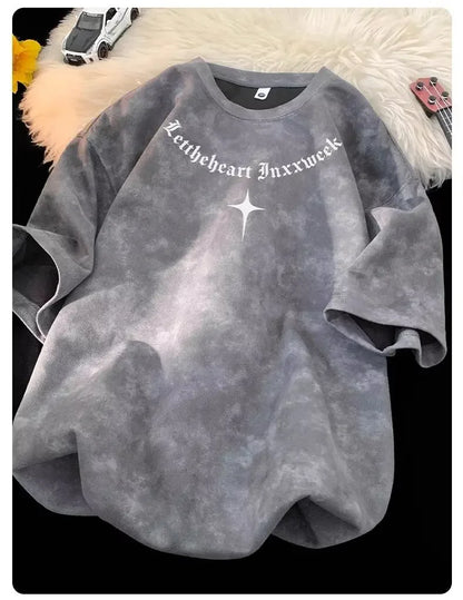 American Style Dyed Short Sleeve T-Shirt Men's Summer Ice Silk Retro Trendy Loose Sorona Body Fit Camouflage Crew Neck T-Shirt