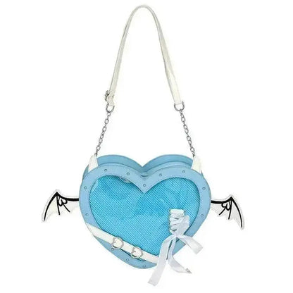 Heart Devil Wings Punk Itabags Belt Buckle Gothic Shoulder Pain Bag PU Leather Y2k Display Chain Crossbody Bag Cosplay Bag Girls