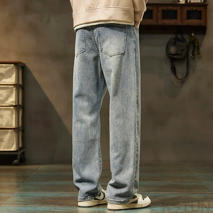 KSTUN Light Blue Baggy Pant Men Wide Leg Jeans Loose Straight Casaul Streetwear Vintage Men's Trousers 100% Cotton Large Size 40