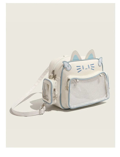 Women's Fashion Backpacks Y2K Korean Japan Kawaii Cat Ita Bag PU Cute Girls Transparent Pocket Aesthetic Shoulder Crossbody Bags