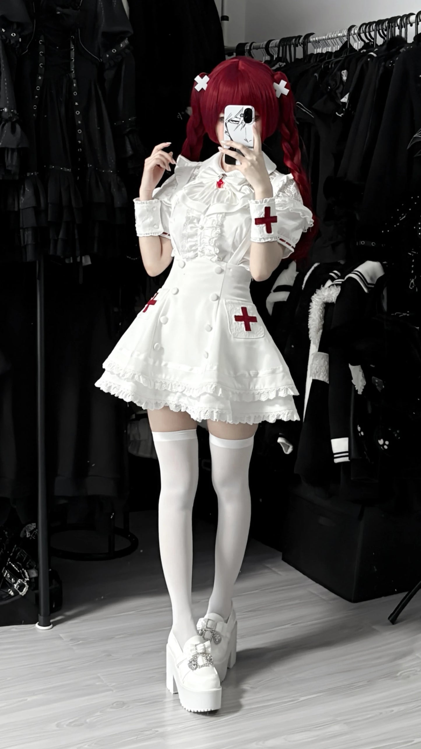 Women's White Gothic Lolita Two-Piece Set