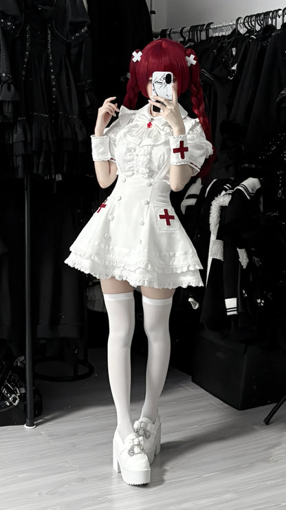 Women's White Gothic Lolita Two-Piece Set