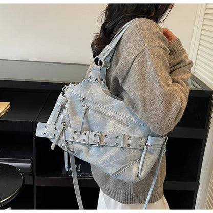 Fashionable Large Capacity Rivet Street Style Women's Tote Bag Shoulder Crossbody Bag Durable Polyester  Commuter Bag