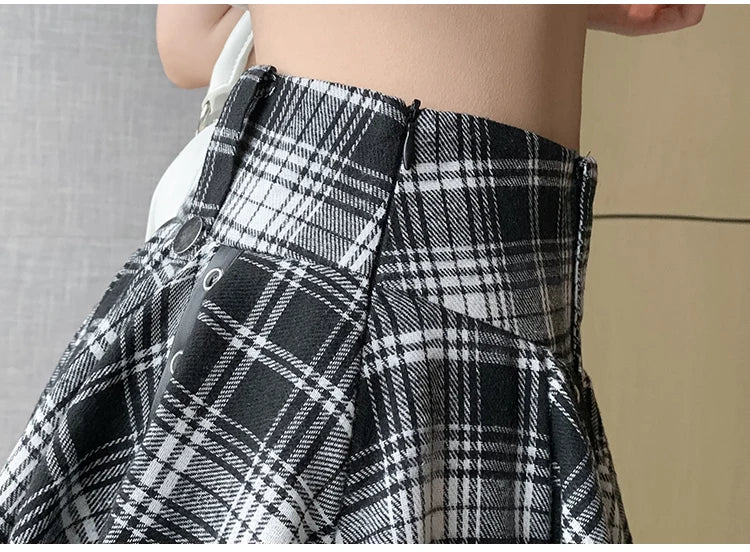 Sexy Plaid Pleated Mini Skirts For Women Y2k Casual Simple Korean Fashion Preppy Style Vintage Chic High Waist Faldas Hotsweet