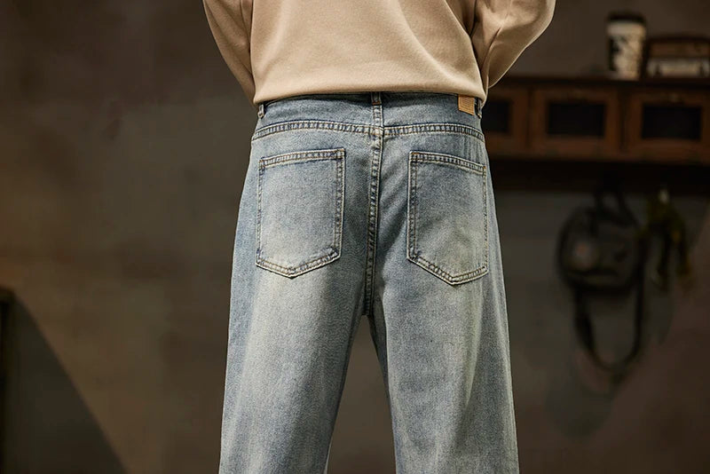 KSTUN Light Blue Baggy Pant Men Wide Leg Jeans Loose Straight Casaul Streetwear Vintage Men's Trousers 100% Cotton Large Size 40