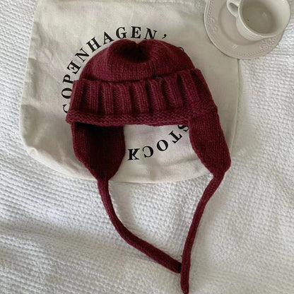 New Winter Cute Candy Colors Knitted Cap Fashion for Women Skullies Beanies Outdoor Windproof Thickened Warm Ear Protection Hat