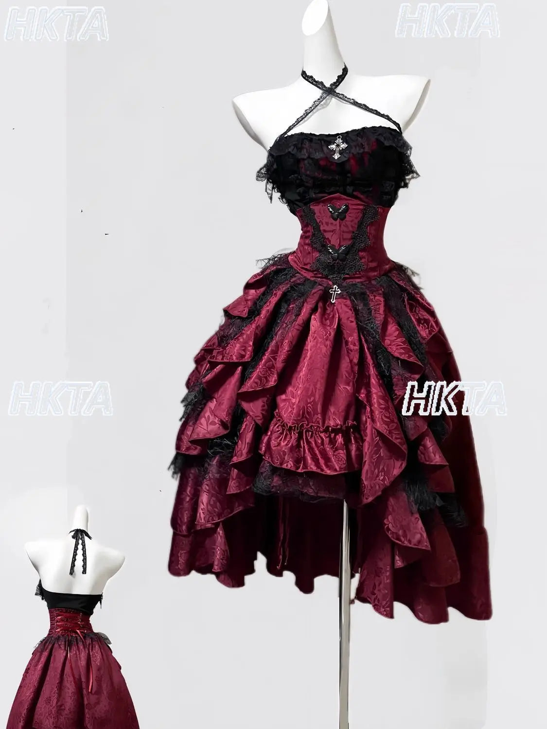 Women's Gothic Halter Lace Skirt Set
