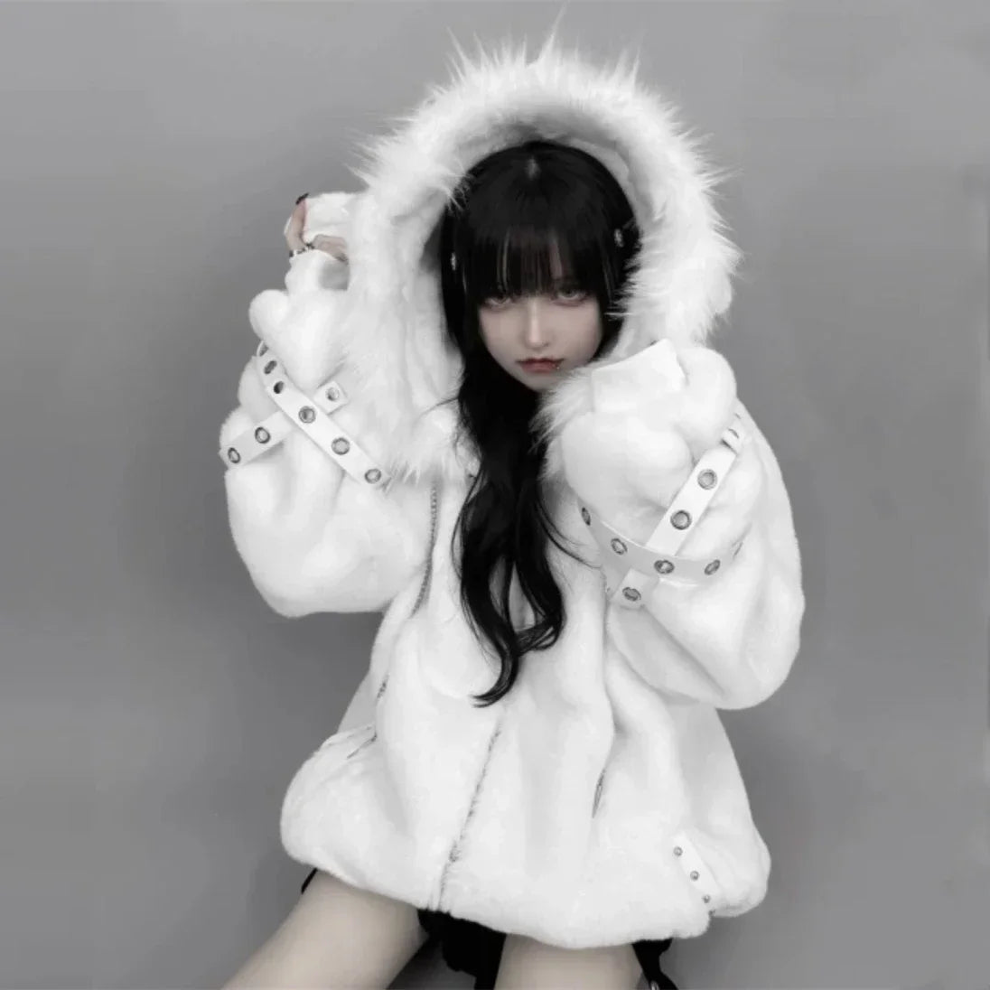 Women's Harajuku Plush Ear Fur Coat