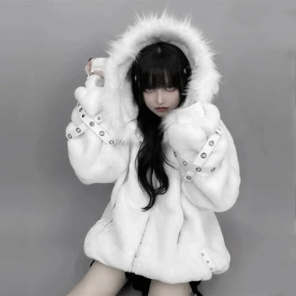 Women's Harajuku Plush Ear Fur Coat