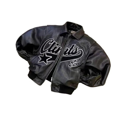Retro Y2K Jacket, American Streetwear Trendy PU Leather Jacket, Black Thick Loose Zip-Up Jacket for Men