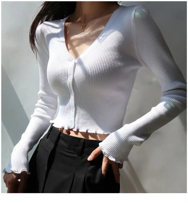 Women's Y2K V-Neck Knit Crop Top