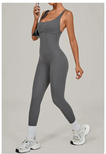 Women's Workout Backless Purple Jumpsuit