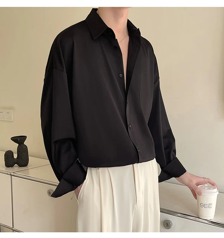 Ice Shirts Shirt Men Fashion Social Mens Dress Shirt Korean Loose Solid Color Long Sleeve Shirts Mens Casual Shirts M-2XL