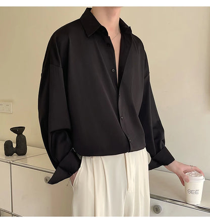 Ice Shirts Shirt Men Fashion Social Mens Dress Shirt Korean Loose Solid Color Long Sleeve Shirts Mens Casual Shirts M-2XL