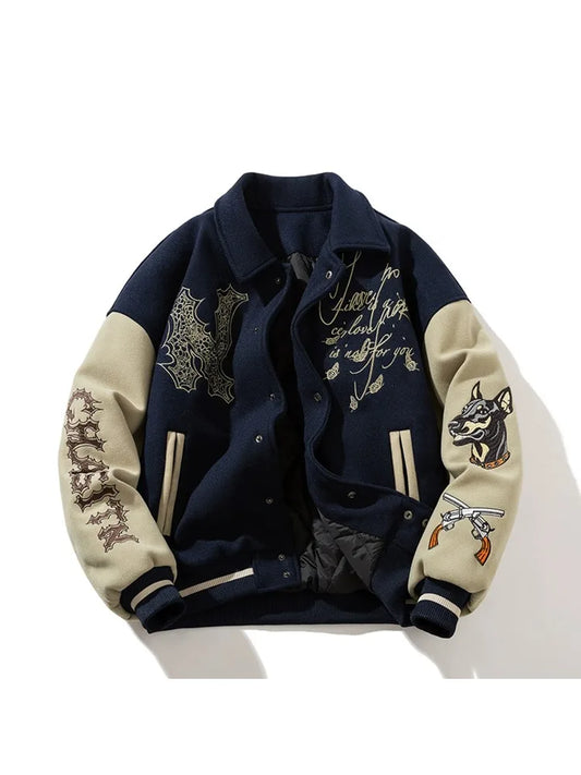 Men's Vintage Streetwear Embroidered Letter Bomber Jacket