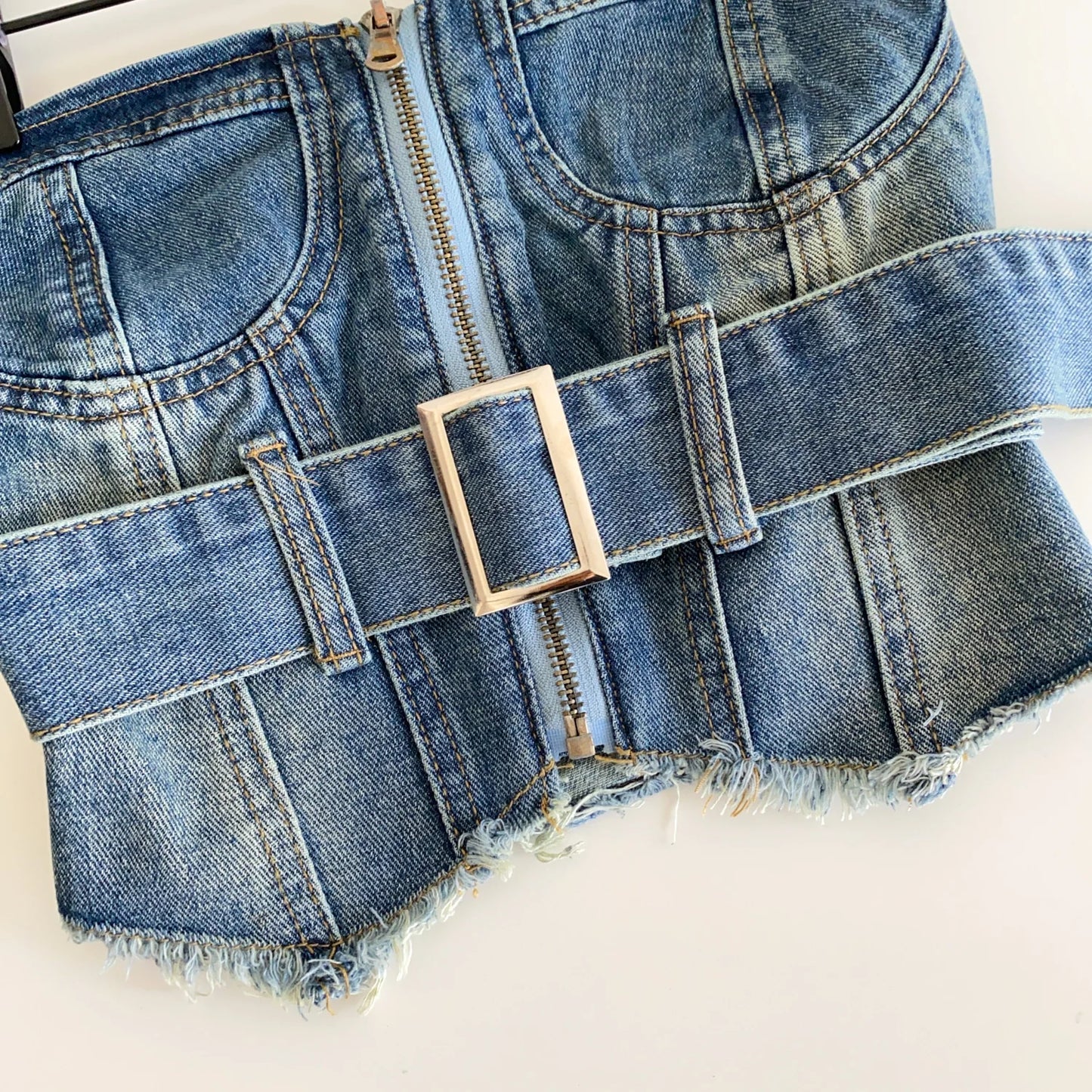 SINGREINY Vintage Denim Strapless Camis Backless Irregular Raw Hem Slim Distressed Crop Top Ladies Sashes Sexy Club Lingerie Top