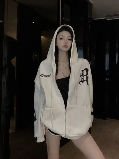 This year's new autumn and winter tide brand letter fashion hooded couple hoodie senior design sense loose large size coat