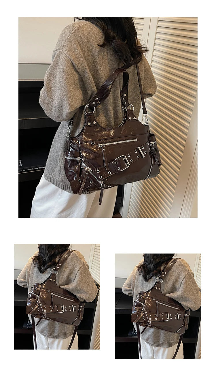 Fashionable Large Capacity Rivet Street Style Women's Tote Bag Shoulder Crossbody Bag Durable Polyester  Commuter Bag