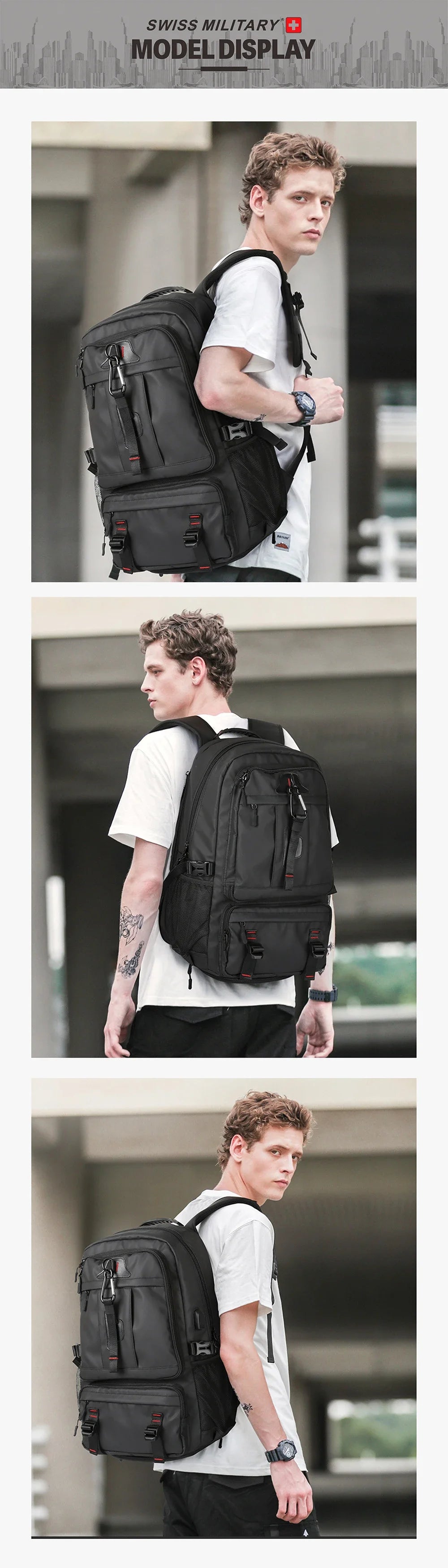 SWISS MILITARY Travel Backpack Large Capacity Waterproof USB Expandable Bag 17.3 Laptop Bag Men Outdoor Sports Backpacks Mochila