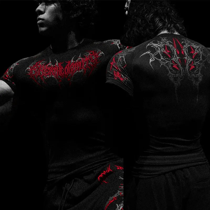 Breathedivinity Men's T-shirt - American Dark Style, Fitness and Sports Wear, Quick-Drying, Breathable, Compression Short Sleeve